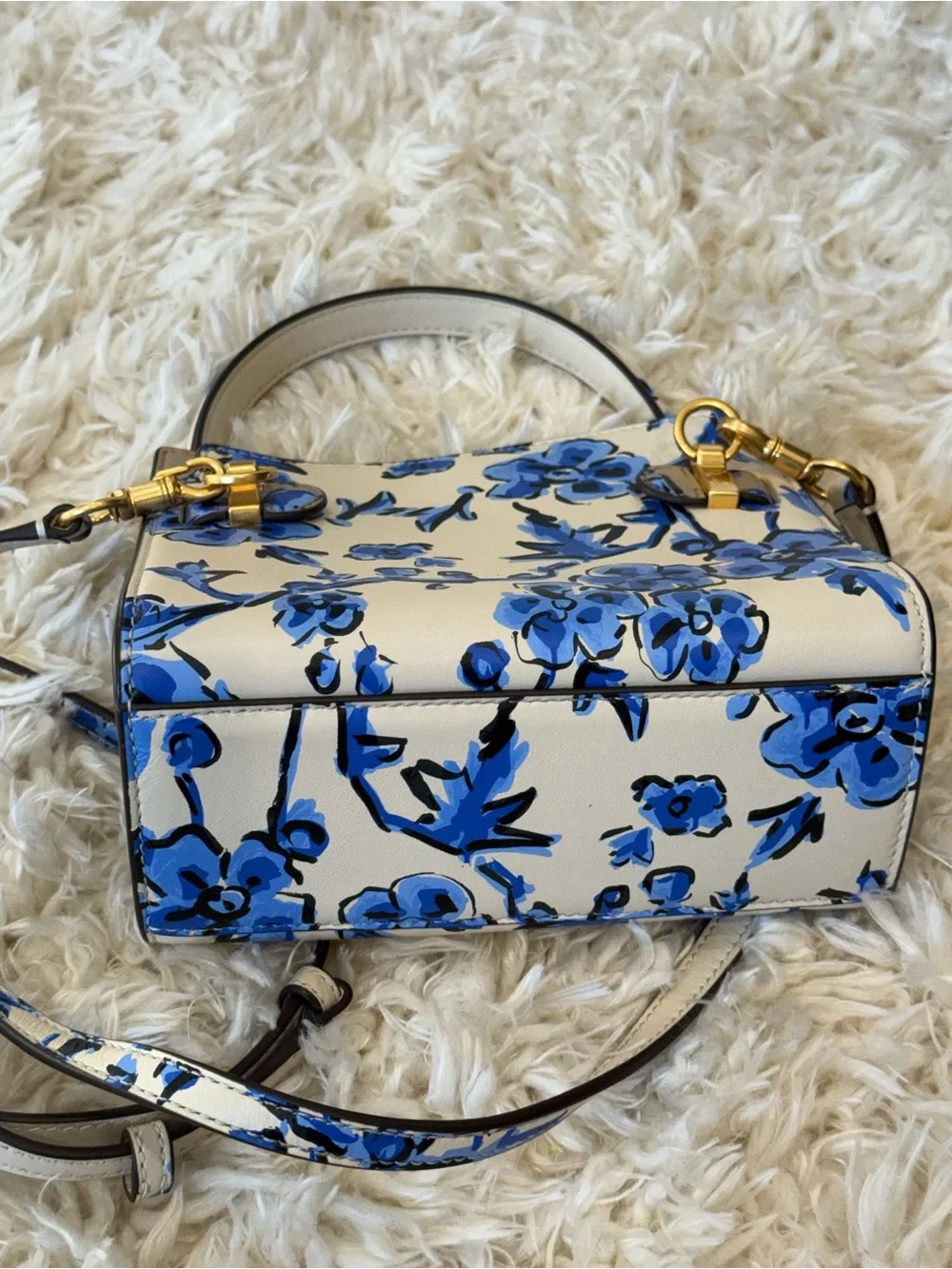 Tory Burch Lee Radziwell Petite Double Bag Ivory/Cobalt Blue